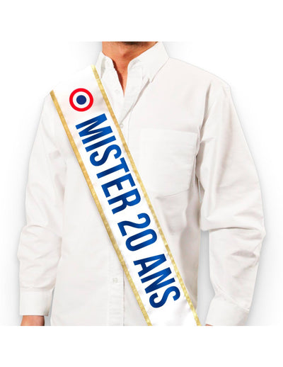 Écharpe tricolore Mister 20 aine pour homme blanche avec liseré doré