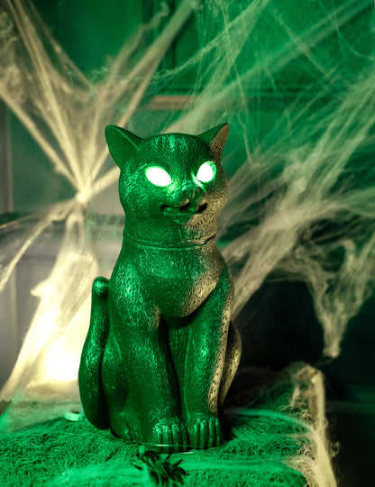 Черна котка лъскава, звукова и ярки очи 30 см 30 см