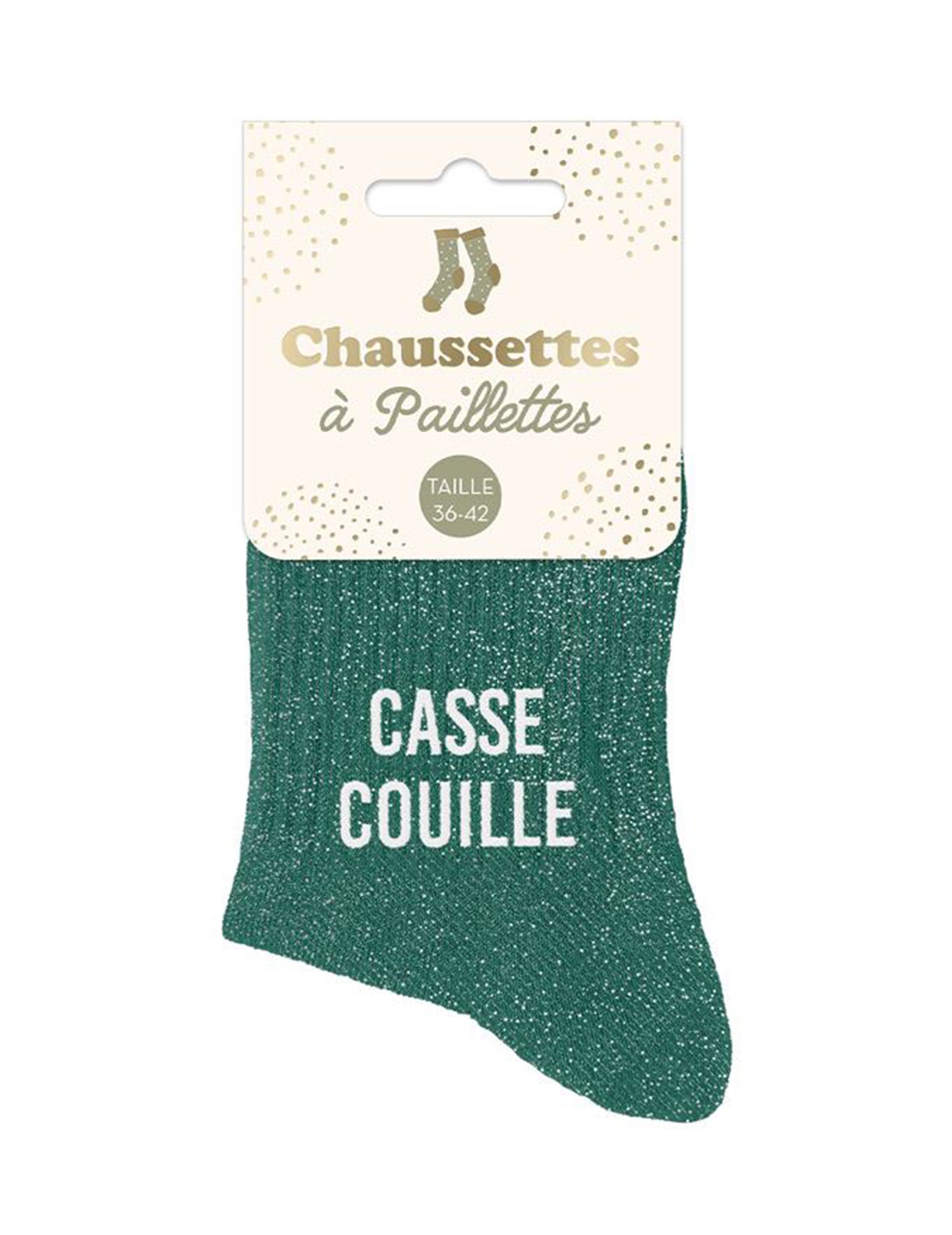 Vue de l'emballage des chaussettes à paillettes Casse couille pour femme