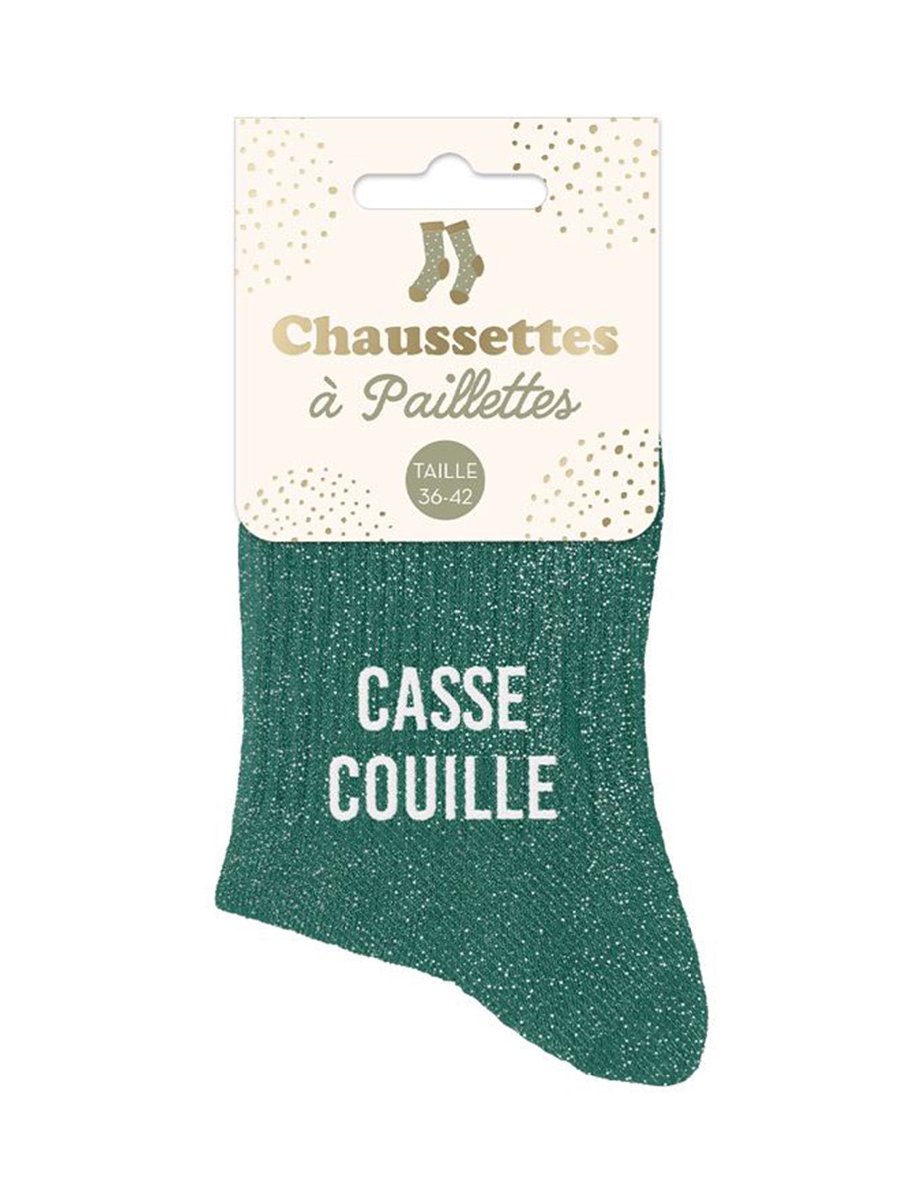 Vue de l'emballage des chaussettes à paillettes Casse couille pour femme