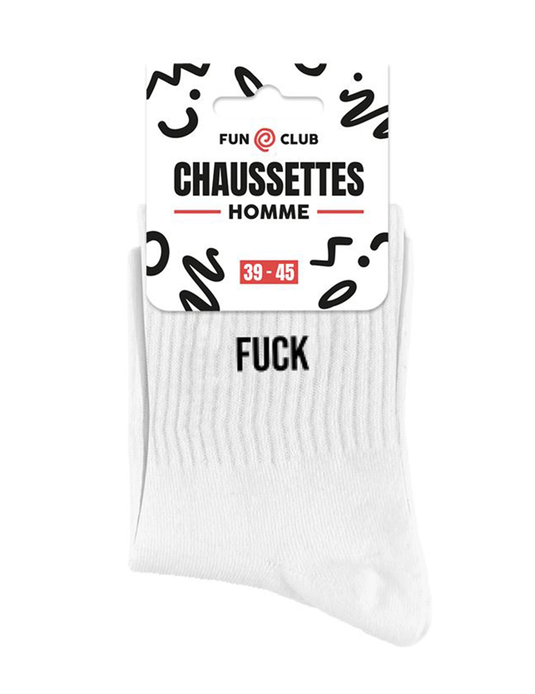 Détail du packaging des chaussettes Fuck
