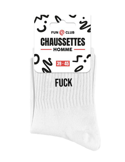 Détail du packaging des chaussettes Fuck