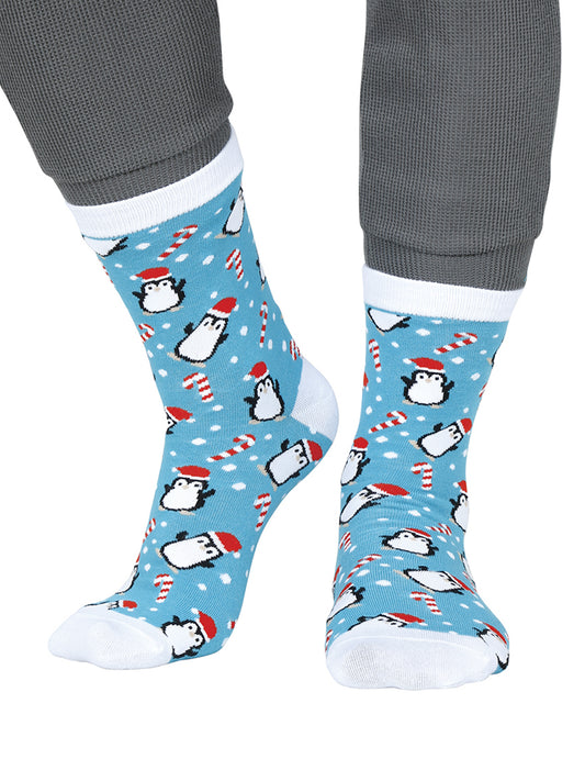 Chaussettes de Noël motifs pingouin pour adulte bleues