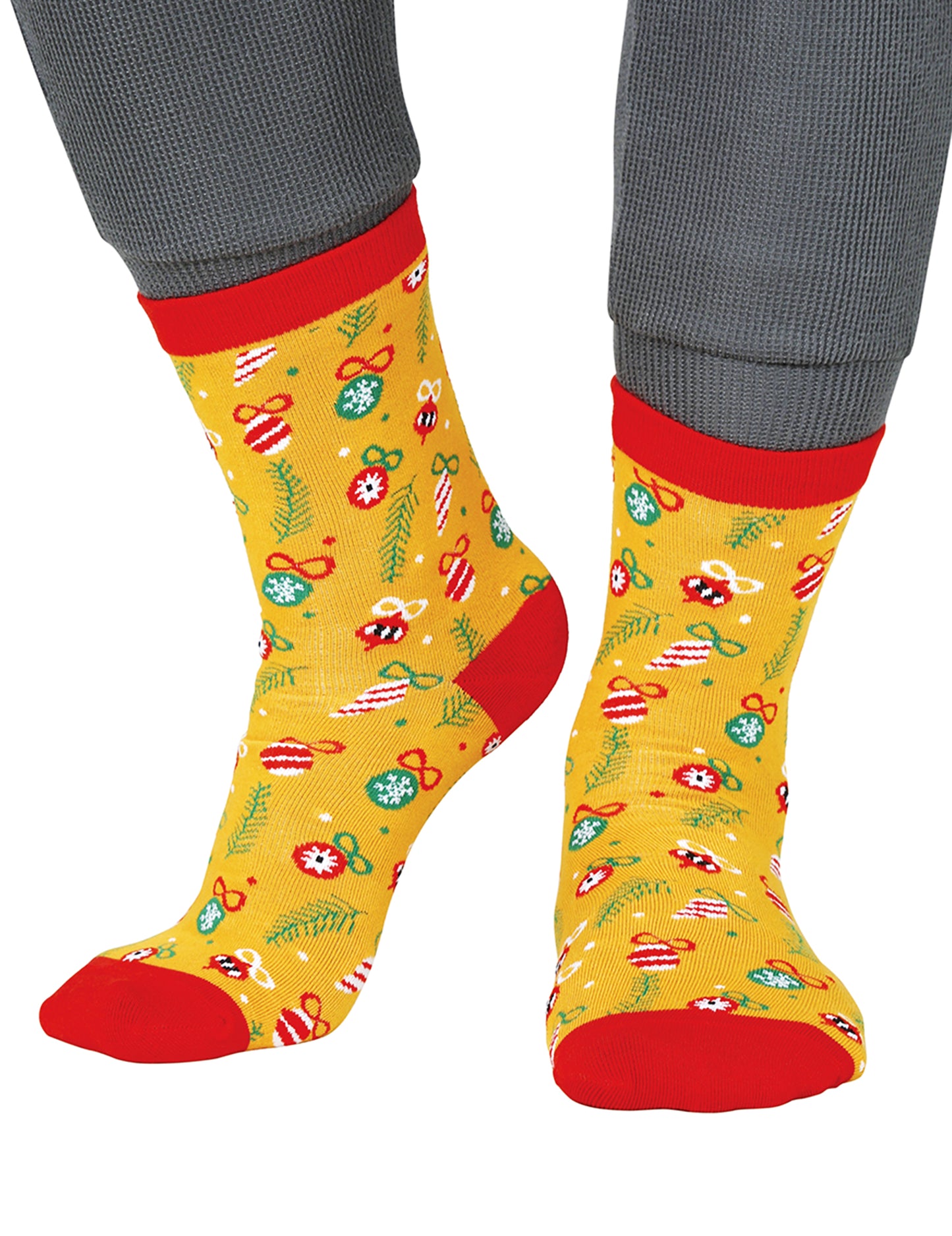 Жълти коледни чорапи за възрастни с шарки