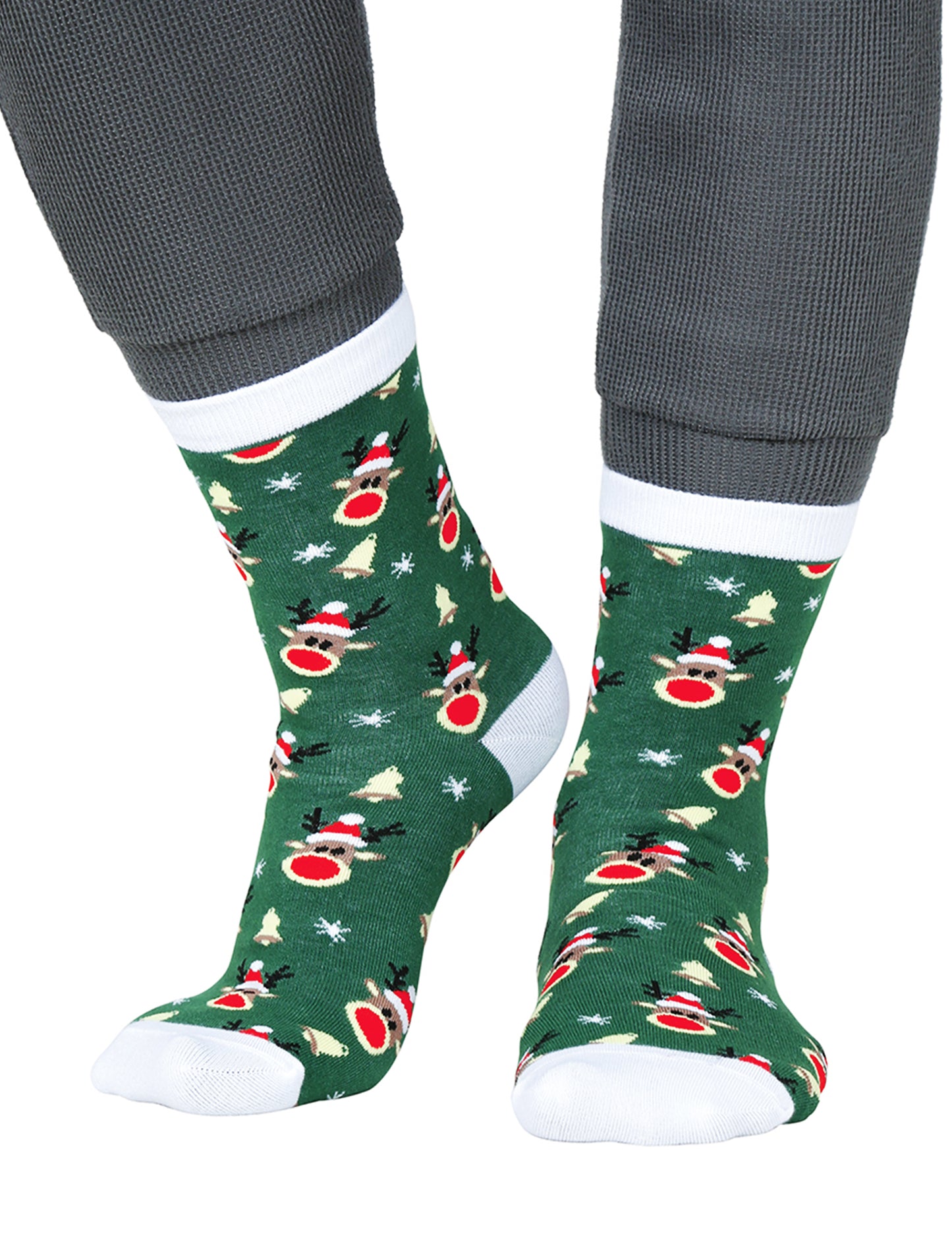 Зелени коледни чорапи за възрастни с шарка на елени