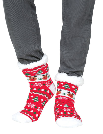 Червени термо чорапи за възрастни с коледни елени
