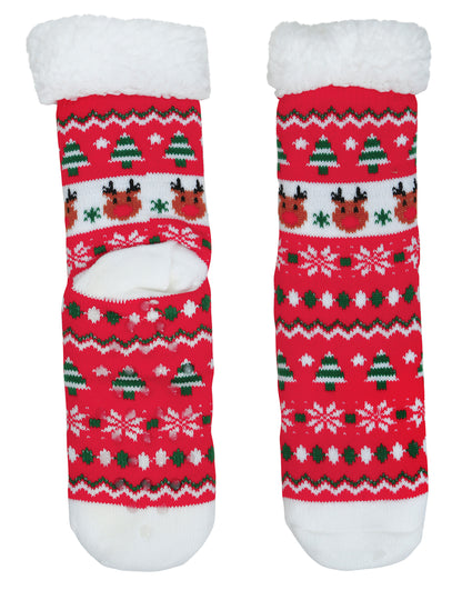 Червени термо чорапи за възрастни с коледни елени
