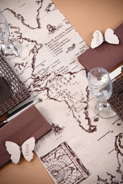 Памучен пътека за маса с дизайн на карта за пътуване, 28 cm x 3 м световна тема