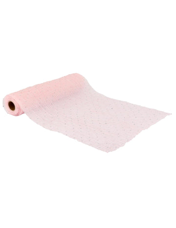 Блестяща розова нагъната пътека за маса със сребърни кристали 28 cm x 3 м релефен ефект