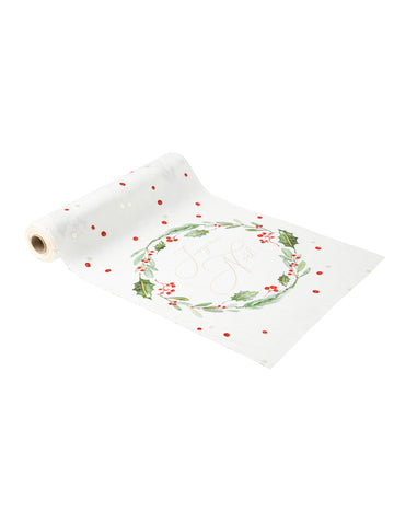Традиционна шикозна пътека за маса "Весела Коледа", 28 см x 3 м, от бял кадифе