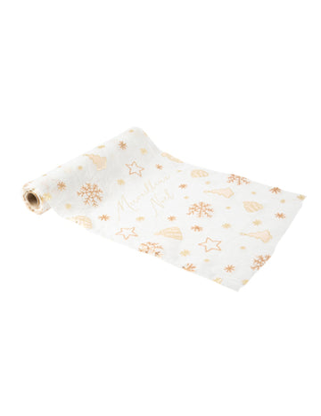 Прекрасна коледна златна пътека за маса, 28 см х 3 м, с мотиви на елха