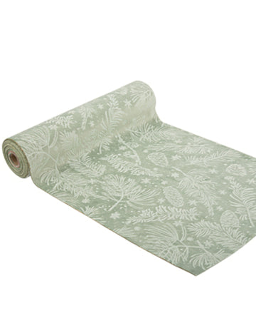 Коледна пътека за маса с ботаническа тема, сиво-зелена, 28 см х 3 м, с флорален мотив