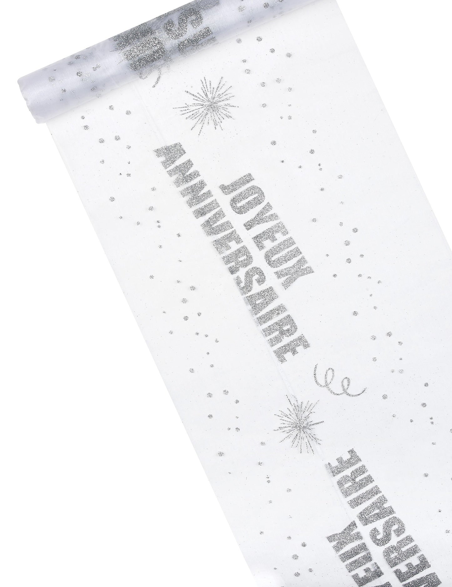 Сребърна блестяща пътека за маса от органза с рожден ден 29 cm x 5 м