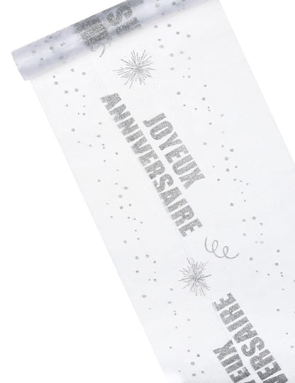 Сребърна блестяща пътека за маса от органза с рожден ден 29 cm x 5 м