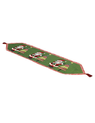 Пътека за маса с малки пискюли, 140 x 33 cm зелен плат Коледа