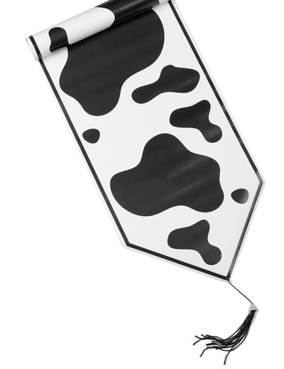 Chemin de table vache pour fête blanc et noir à taches en plastique