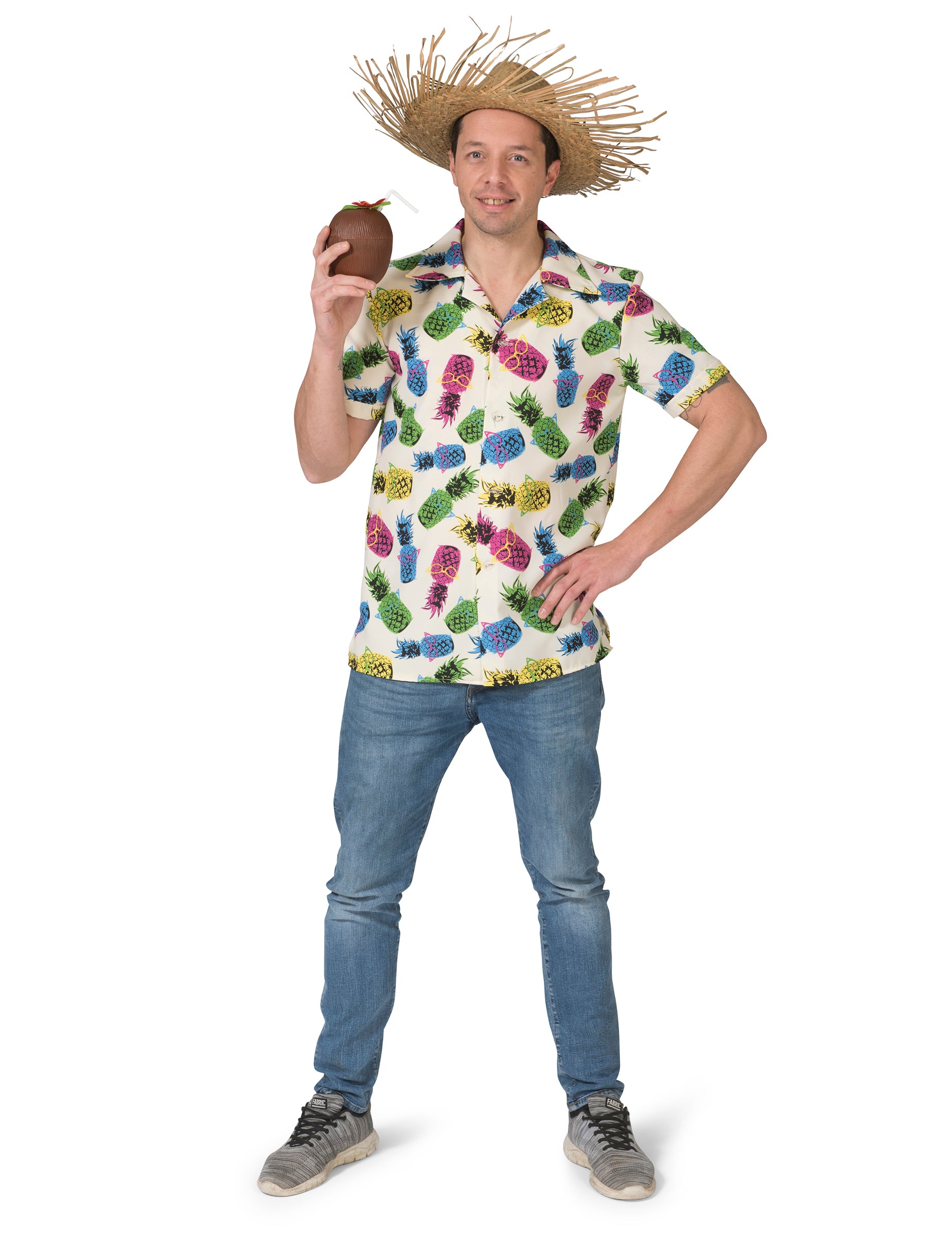 Chemise à motif ananas pour homme blanche et multicolore