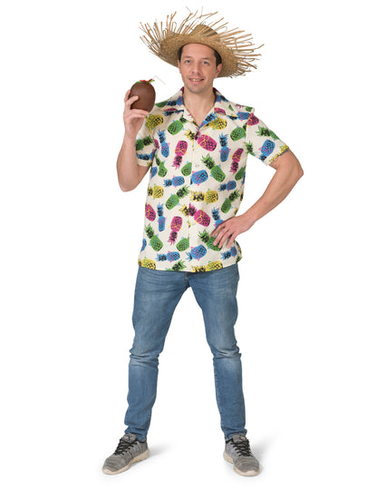 Chemise à motif ananas pour homme blanche et multicolore