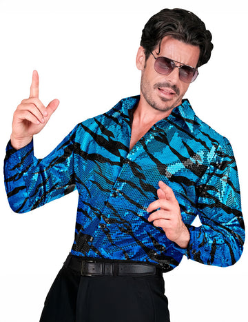 Мъжки риза за пайети на синята вълна