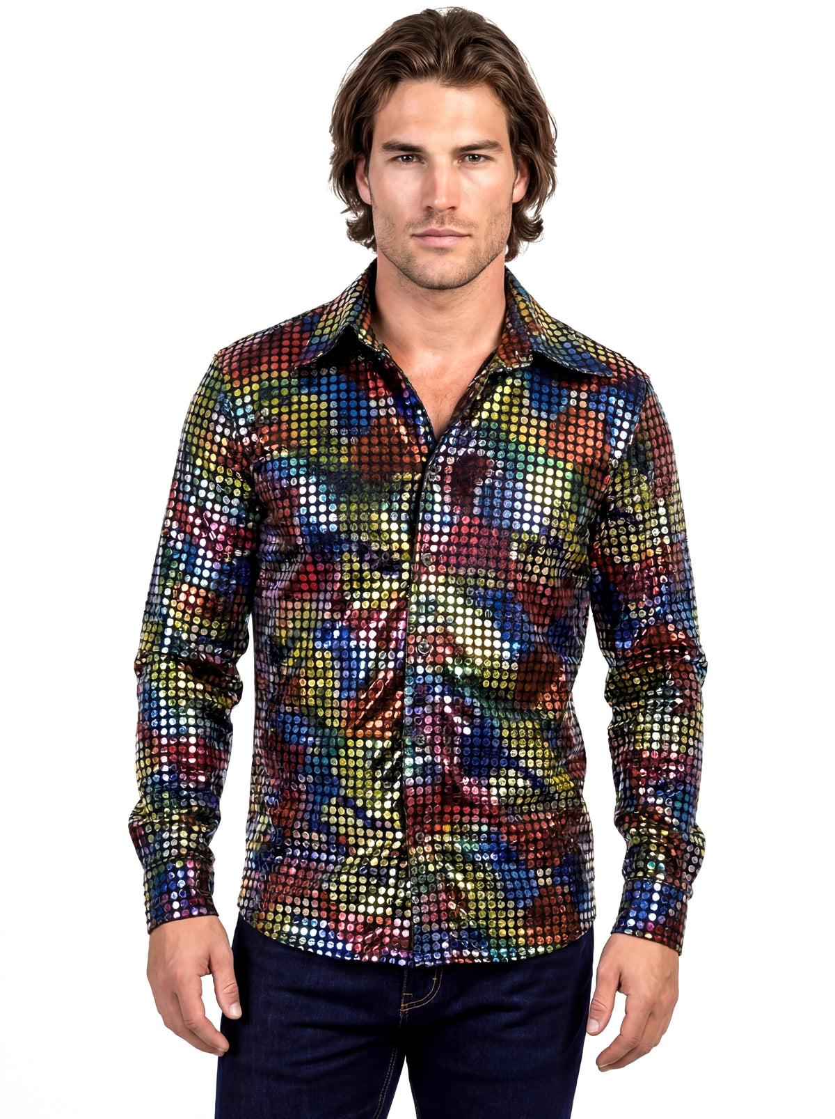 Vue de face de la chemise disco pour homme