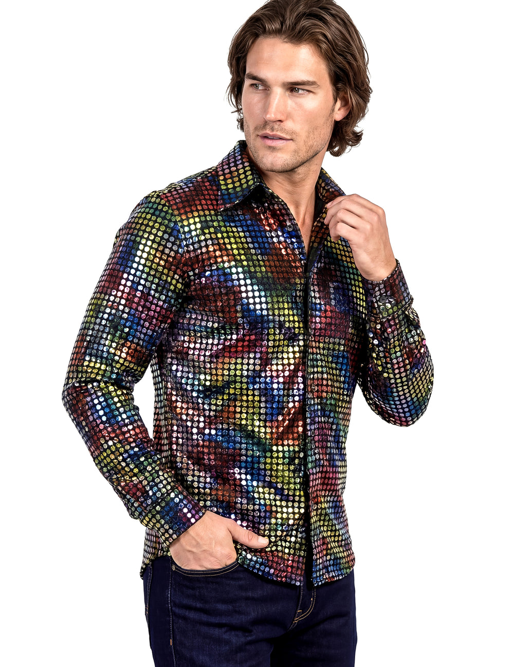 Vue de profil de la chemise disco pour homme