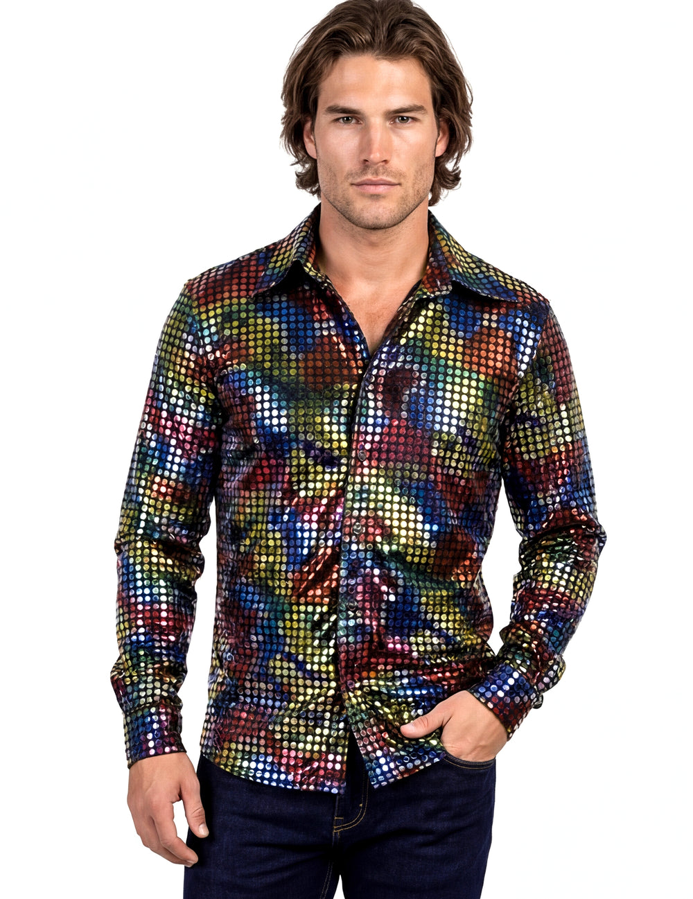 Vue de face de la chemise disco pour homme