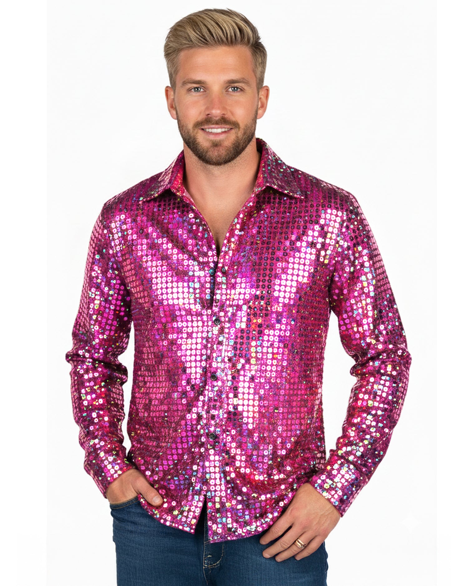 Мъжка риза в розов диско стил с висок клас