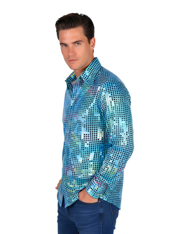 Мъжка диско риза от висок клас в тюркоазено