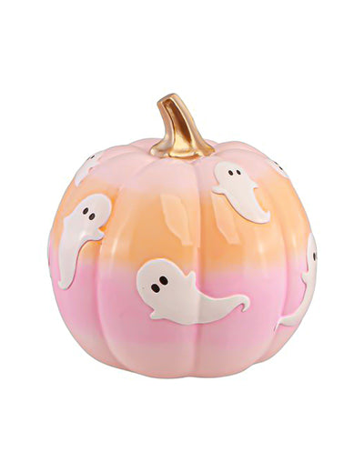 Декоративна тиква Summerween от смола с преливащи цветове и призраци 14,5 x 14,5 x 14,8 cm