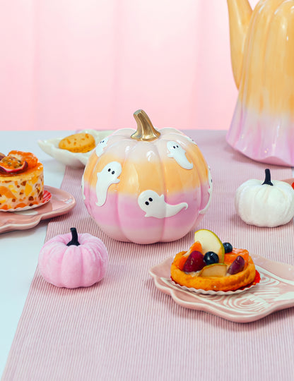 Декоративна тиква Summerween от смола с преливащи цветове и призраци 14,5 x 14,5 x 14,8 cm