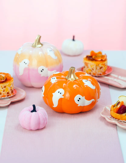 Декоративна тиква Summerween от оранжева смола с призраци 15,5 x 15,5 x 11 cm