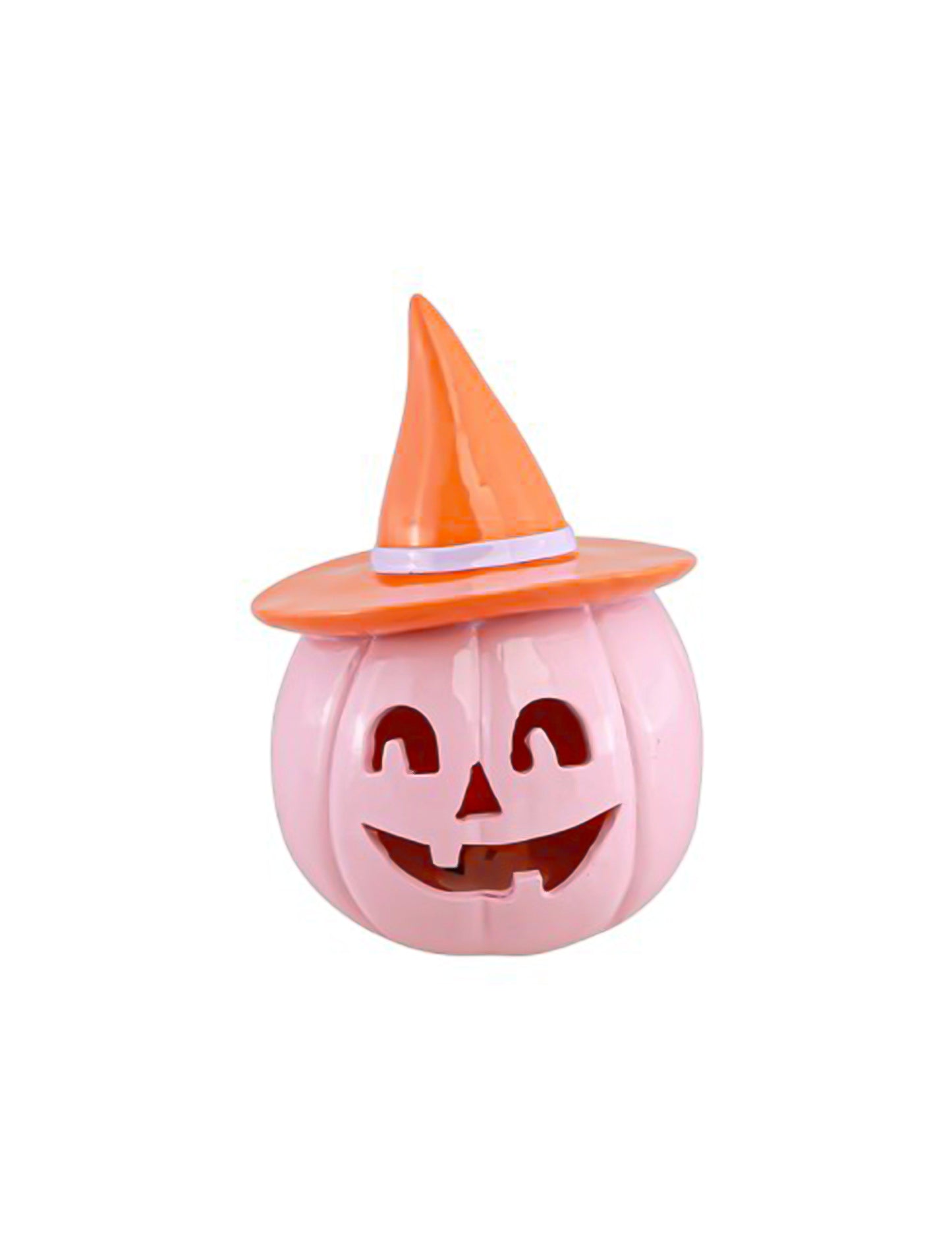 Декоративна тиква Summerween от пастелно розова смола с оранжева шапка 12,5 x 12,3 x 17 cm