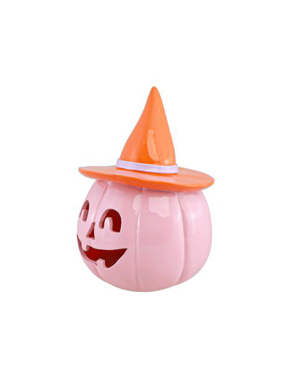 Декоративна тиква Summerween от пастелно розова смола с оранжева шапка 12,5 x 12,3 x 17 cm