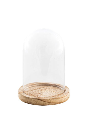 Стъклен клош на дървена стойка, 13,7 см