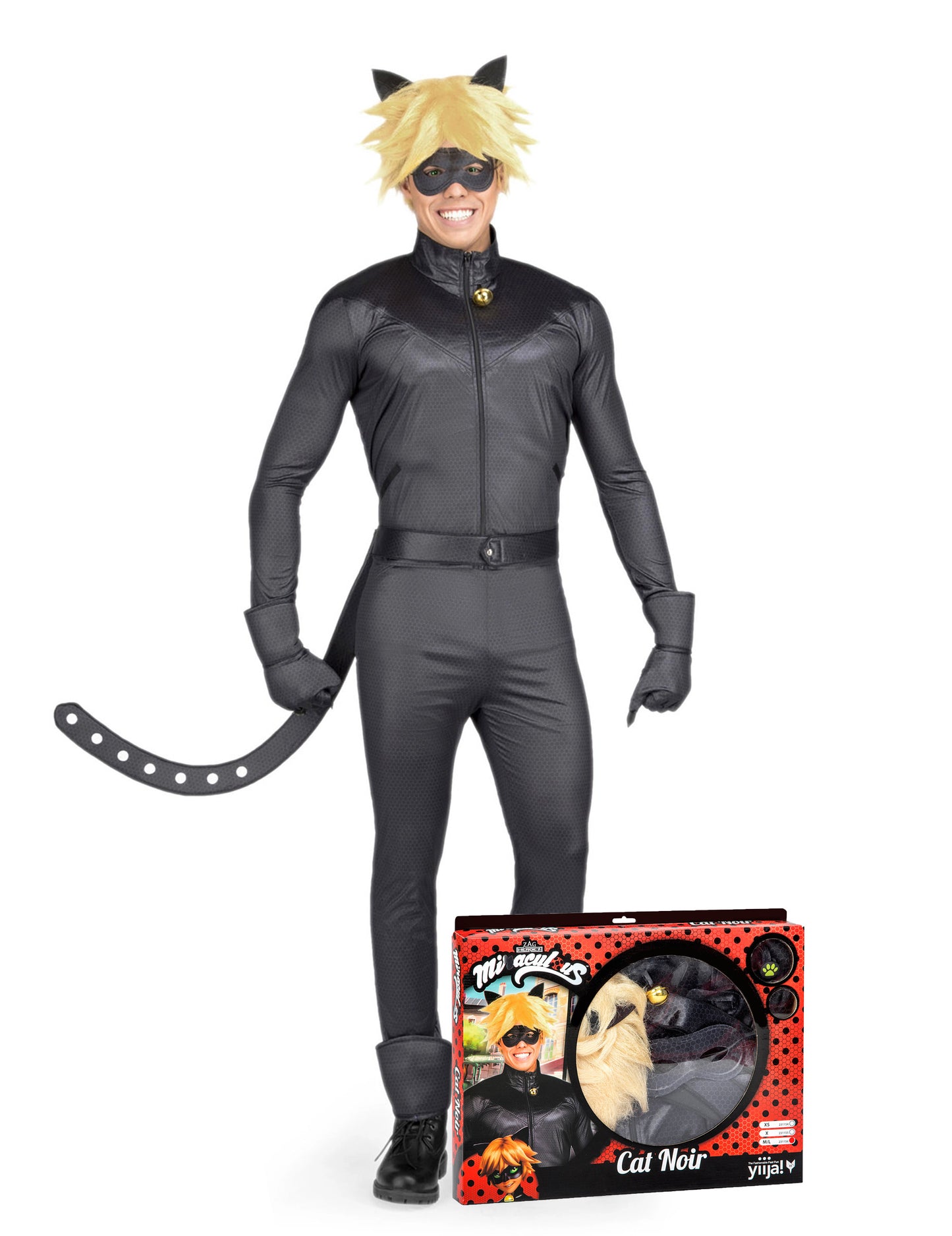 Boîte d'emballage du coffret déguisement Chat Noir Miraculous pour adulte