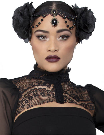 Черна готическа капачка с възрастни рози