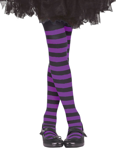 Collants noir et violet pour enfant à rayures