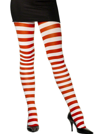 Vue de profil des collants rayés pour femme rouge et blanc