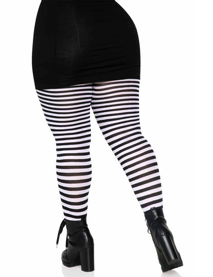 Vue de dos du collant rayé noir et blanc pour femme