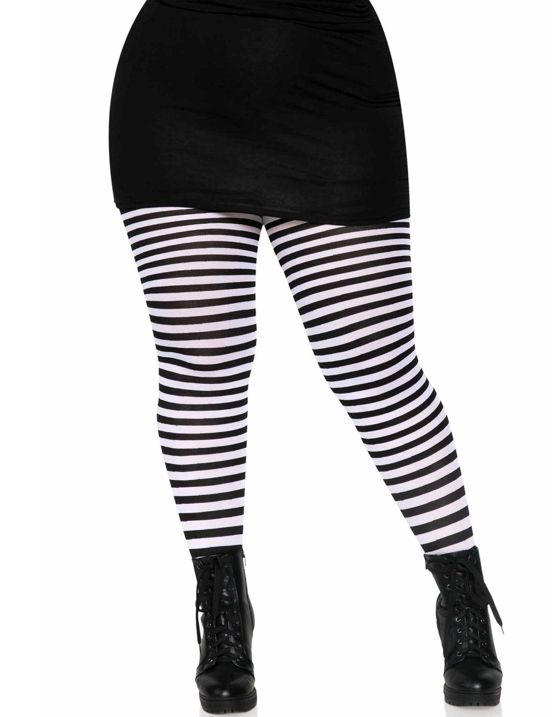 Collants rayés noirs et blancs pour femme à rayures horizontales