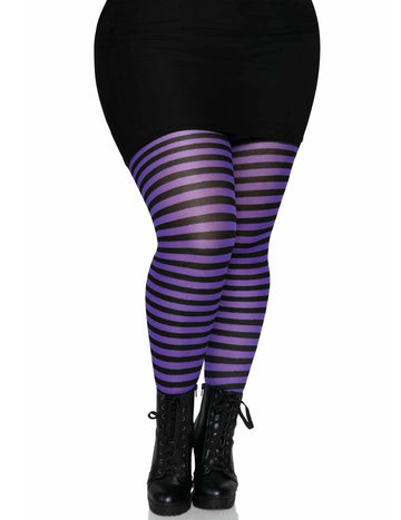 Collants rayés pour femme noirs et violets grande taille