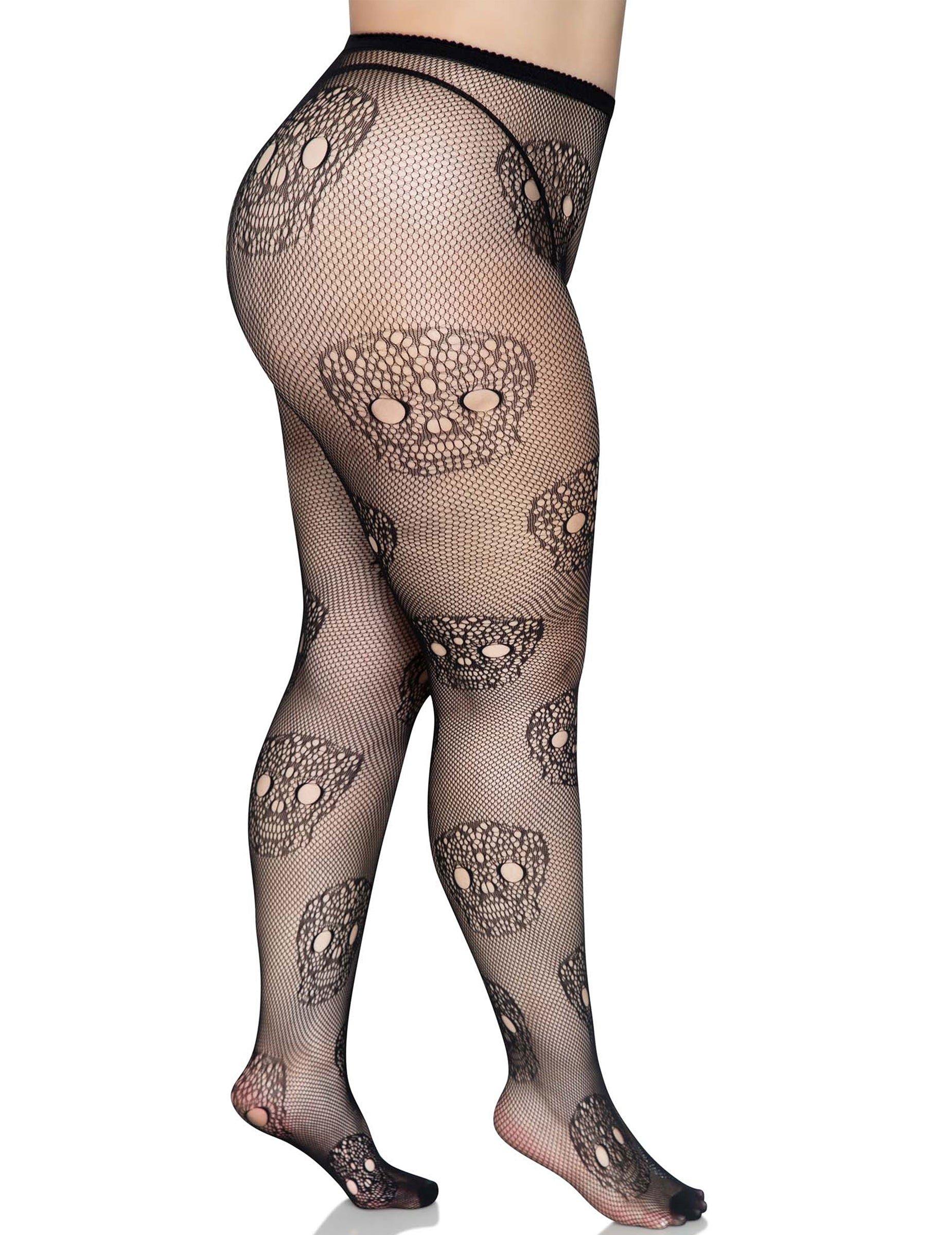 Vue de profil des jambes des collants résille Dia de los muertos