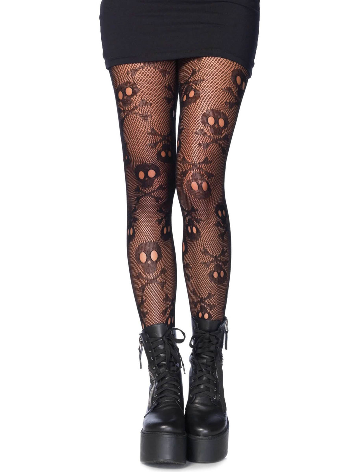 Collants résille tête de mort pour femme noir