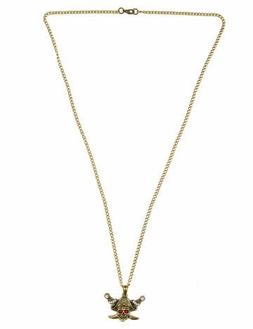 Collier pirate pour adulte doré avec pendentif tête de mort