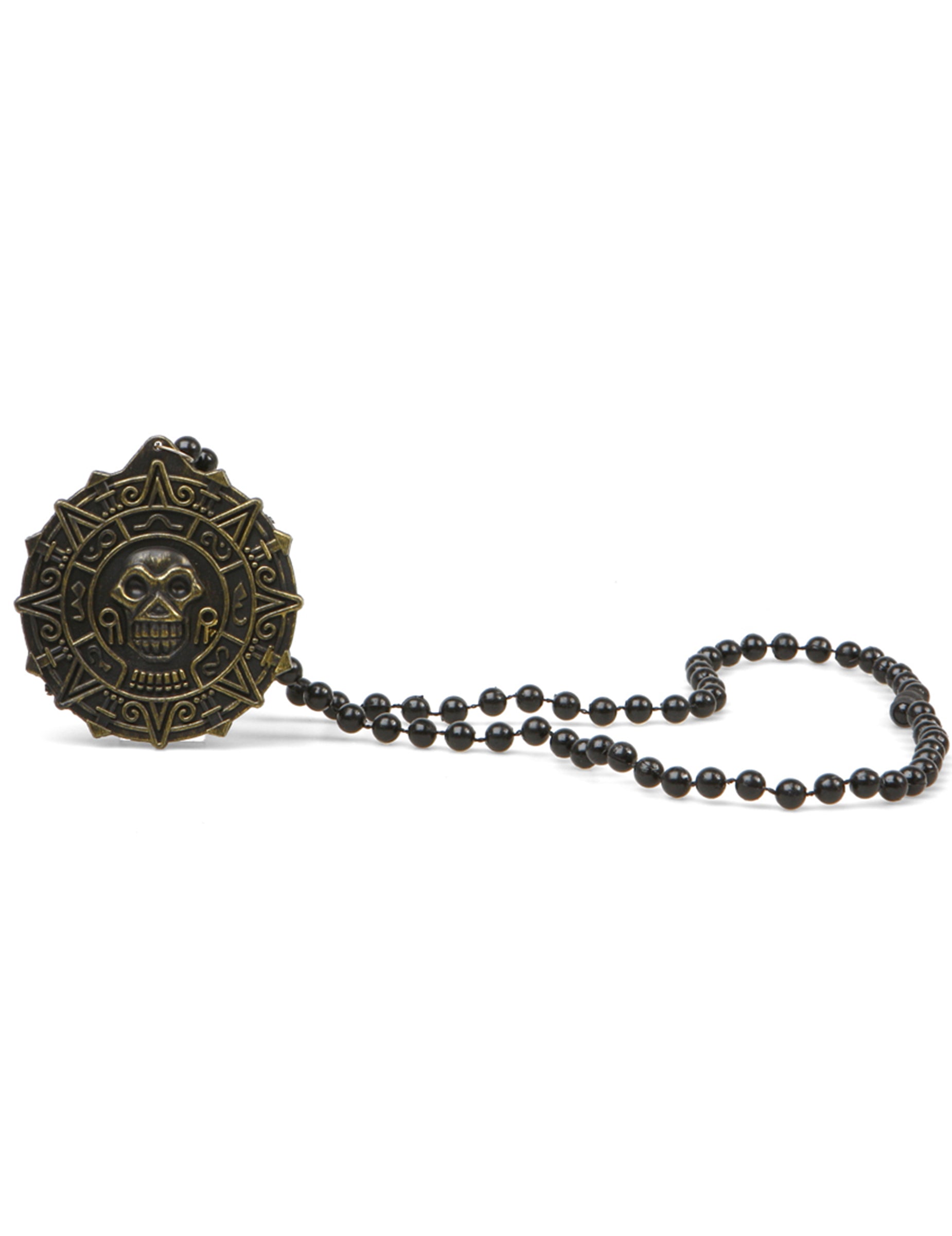Collier pirate pour adulte avec médaillon crâne bronze et perles noires