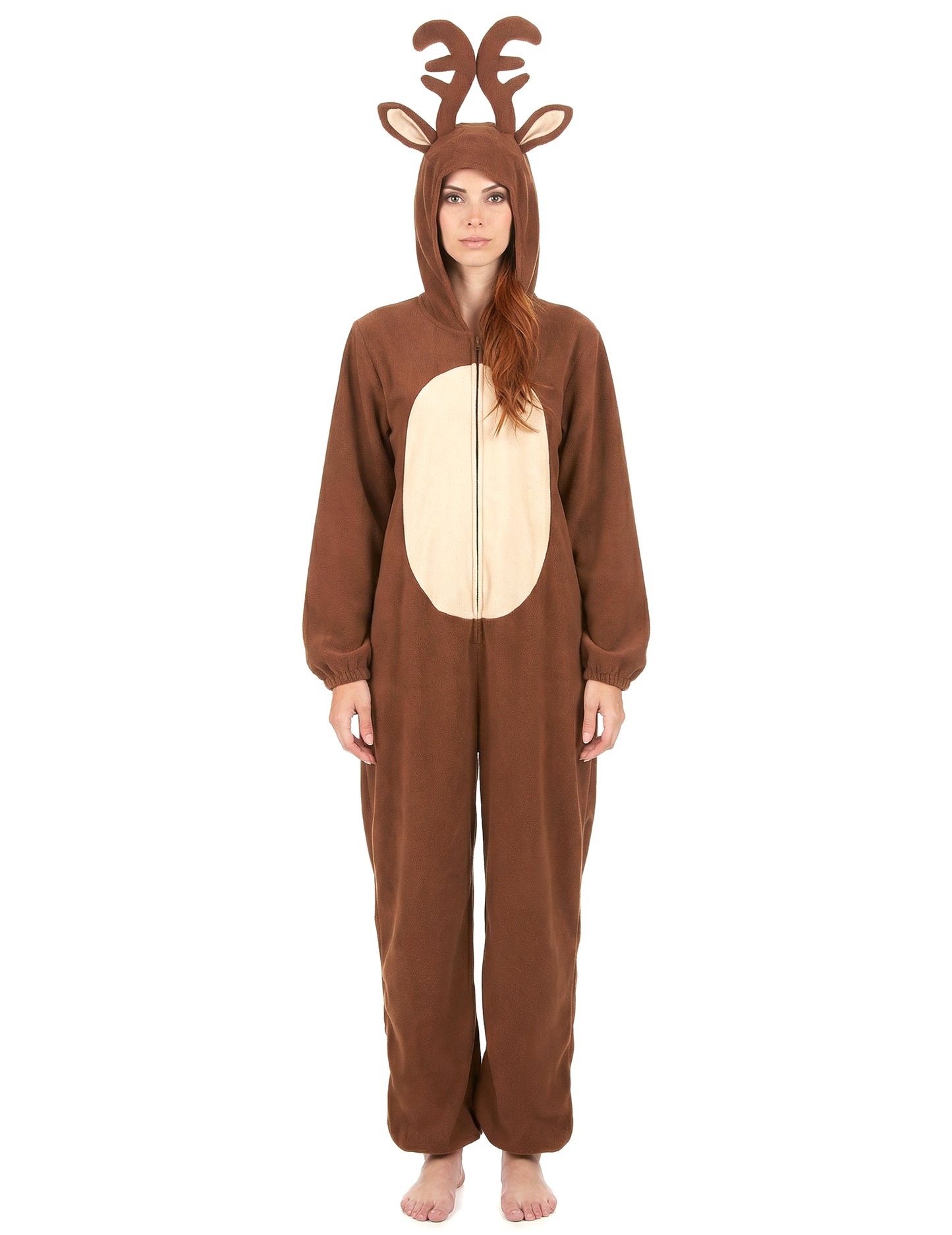 Combinaison à capuche renne pour femme marron et beige