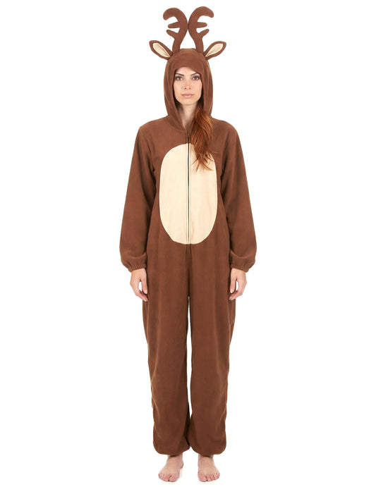 Combinaison à capuche renne pour femme marron et beige
