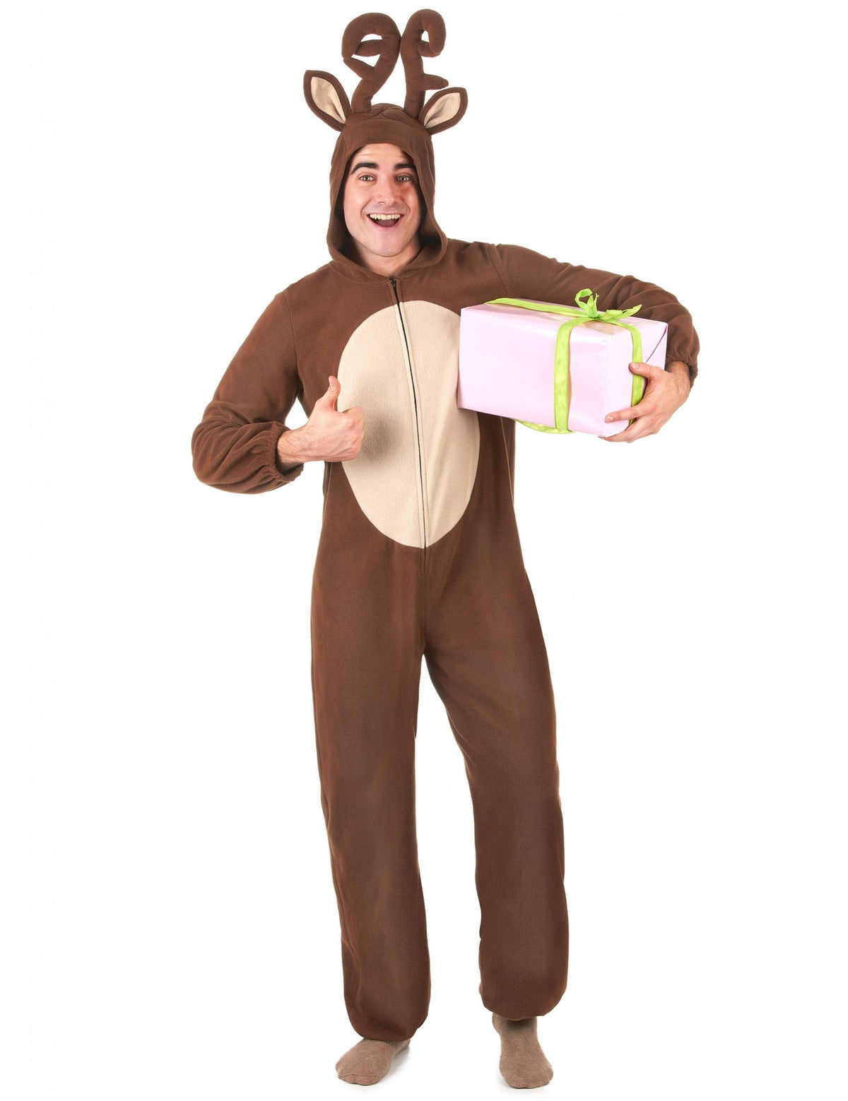 Vue de face avec un cadeau de la combinaison à capuche renne pour homme