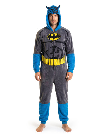 Combinaison Batman classique pour adulte gris et bleu avec logo jaune