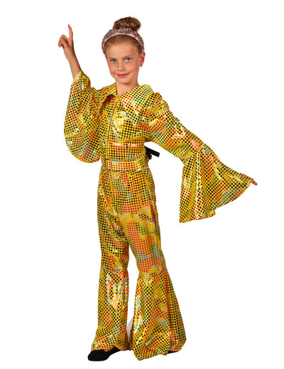 Жълт диско гащеризон с пайети за момиче